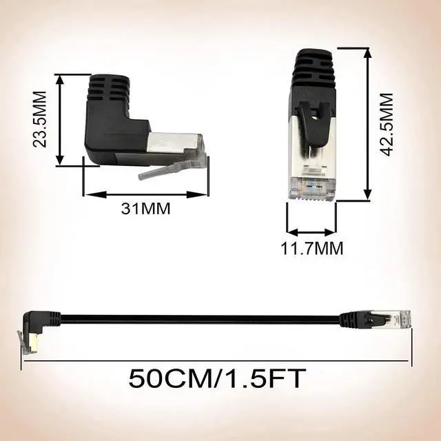 Alt view image 2 of 7 - 1.5FT Cat6 Down Angle Ethernet Cable, 90 Degree Downward RJ45 Male to Male LAN Patch Cable for PC, Router, Modem, Printer, Xbox, PS4