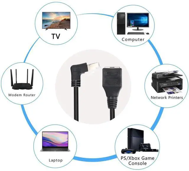 Alt view image 6 of 6 - 50CM Up Angle 90 Degree RJ45 Ethernet Extension Cable, Cat5 Male to Female LAN Network Patch Cord for Router, Modem, Smart TV, PC, Laptop - Black