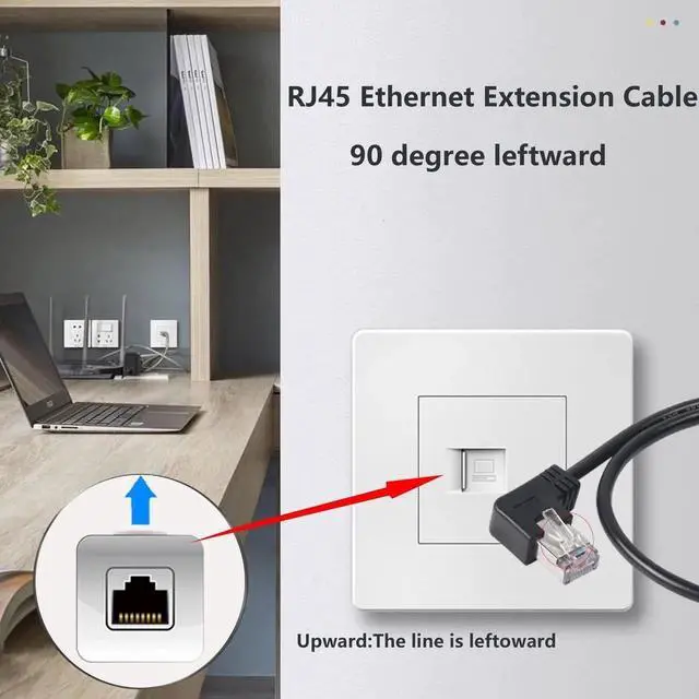 Alt view image 6 of 6 - 50CM Left Angle 90 Degree RJ45 Ethernet Extension Cable, Cat5 Male to Female LAN Patch Cord, Left Bend Network Cable for Router, Modem, Smart TV, PC, Laptop Black