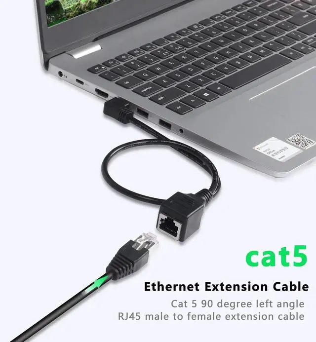 Alt view image 2 of 6 - 50CM Left Angle 90 Degree RJ45 Ethernet Extension Cable, Cat5 Male to Female LAN Patch Cord, Left Bend Network Cable for Router, Modem, Smart TV, PC, Laptop Black