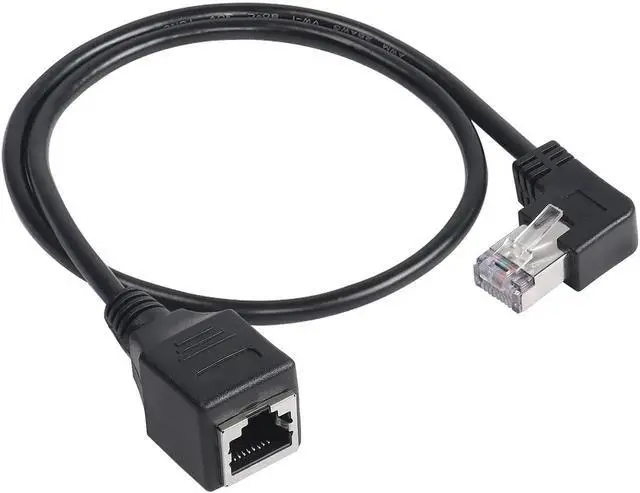 Main image of 50CM Right Angle 90 Degree RJ45 Ethernet Extension Cable, Cat5 Right Bend Male to Female LAN Patch Cord for Router, Modem, Smart TV, PC, Laptop - Black