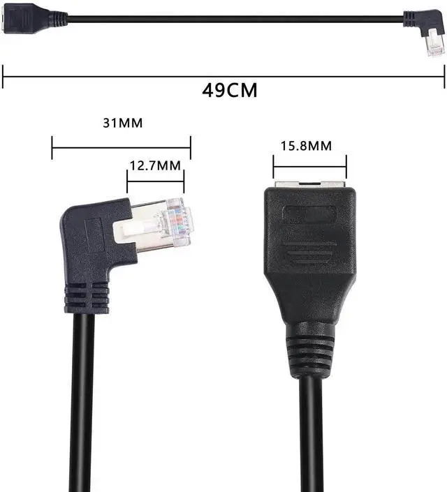 Alt view image 6 of 7 - 50CM Right Angle 90 Degree RJ45 Ethernet Extension Cable, Cat5 Right Bend Male to Female LAN Patch Cord for Router, Modem, Smart TV, PC, Laptop - Black