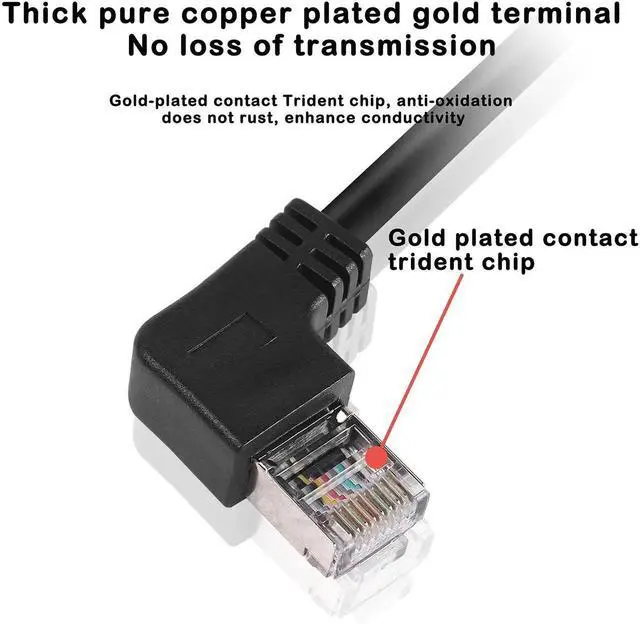 Alt view image 7 of 7 - 50CM Right Angle 90 Degree RJ45 Ethernet Extension Cable, Cat5 Right Bend Male to Female LAN Patch Cord for Router, Modem, Smart TV, PC, Laptop - Black