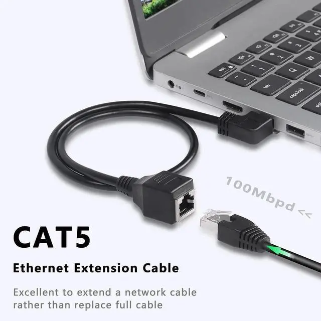 Alt view image 5 of 7 - 50CM Right Angle 90 Degree RJ45 Ethernet Extension Cable, Cat5 Right Bend Male to Female LAN Patch Cord for Router, Modem, Smart TV, PC, Laptop - Black