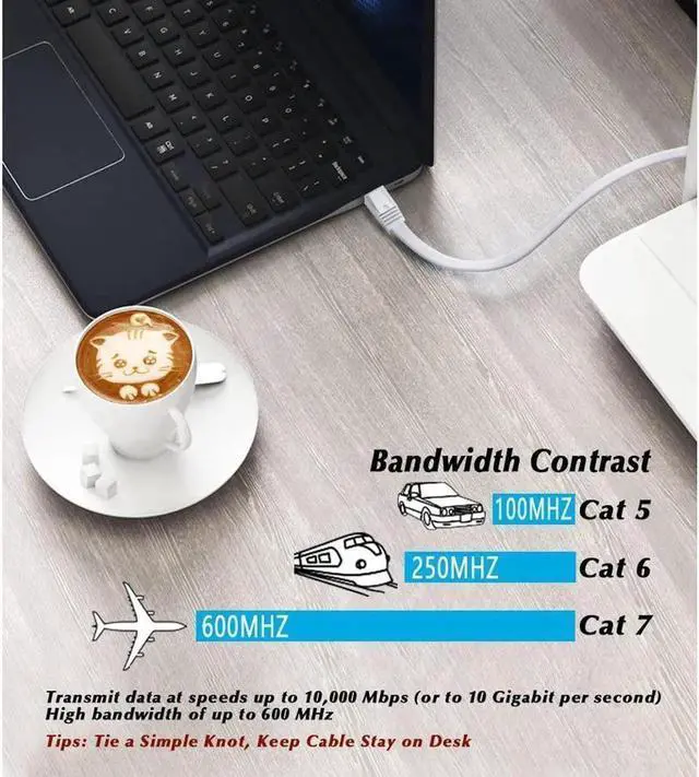 Alt view image 7 of 7 - 50Ft Cat7 Flat Ethernet Cable, 10Gigabit High Speed Network Cord, Snagless RJ45 Connector LAN Patch Cable for Xbox, PS4, Modem, Router, Switch, Faster Than Cat5e/Cat5/Cat6