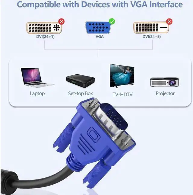 Alt view image 4 of 7 - 3.3 Feet 15Pin VGA to VGA Cable, 1080P Full HD Male to Male Monitor Video Cord for Computer Laptop to Monitor Projector