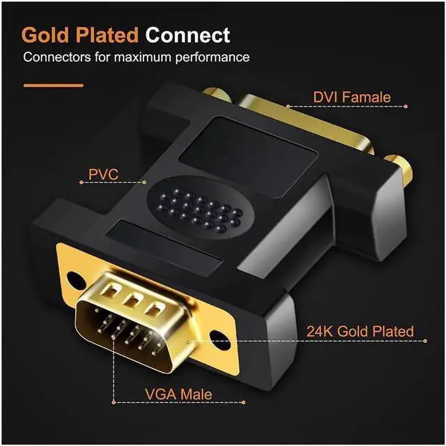 Alt view image 2 of 5 - Gold Plated 24+5 Pin DVI to VGA Adapter, VGA Male to DVI Female 1080P Converter for PC Laptop