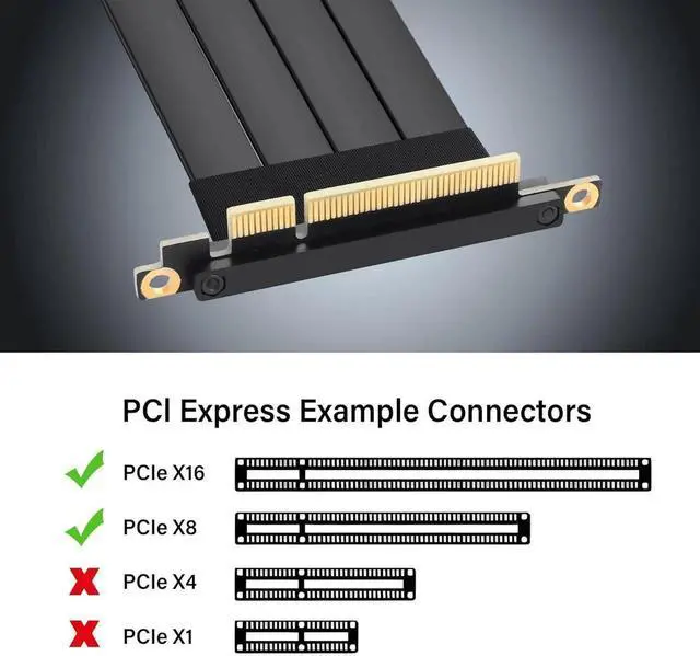 Alt view image 3 of 7 - 25CM PCIe 3.0 X8 Extension Cable, 90 Degree M/F PCI-E 8X Male to Female Riser Cable