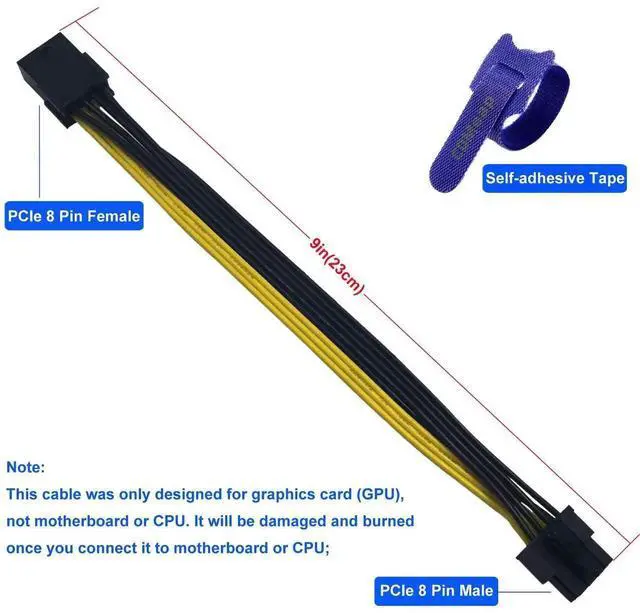 Alt view image 3 of 4 - 2-Pack 9-Inch/23cm 8 Pin PCIe Extension Cable, PCIe 8 Pin Female to 6+2 Pin Male Adapter Cord for GPU PCI Express VGA
