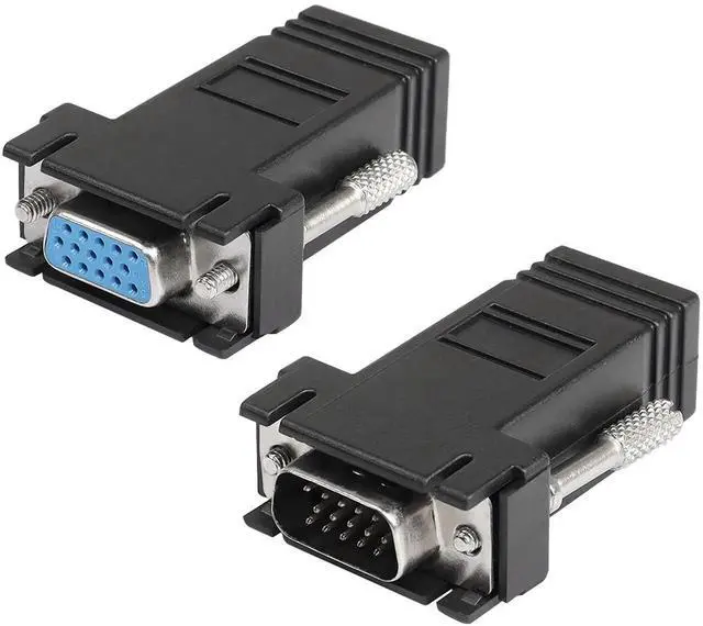 Main image of 2-Pack VGA Over Ethernet Extender Adapter, 15-Pin VGA Male Female to RJ45 Female Signal Extender, VGA Transmission Over CAT5 CAT6 Network Cable