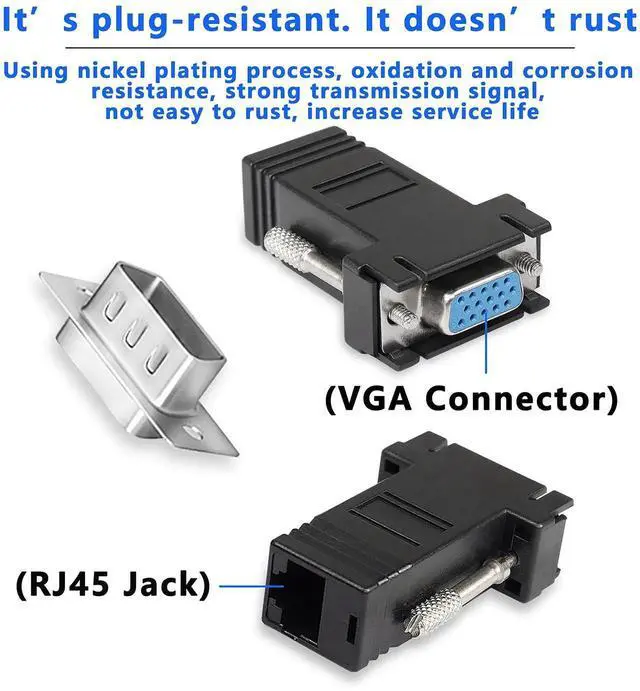Alt view image 6 of 7 - 2-Pack VGA Over Ethernet Extender Adapter, 15-Pin VGA Male Female to RJ45 Female Signal Extender, VGA Transmission Over CAT5 CAT6 Network Cable