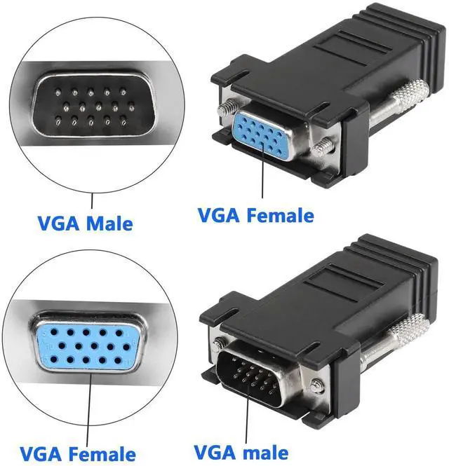 Alt view image 4 of 7 - 2-Pack VGA Over Ethernet Extender Adapter, 15-Pin VGA Male Female to RJ45 Female Signal Extender, VGA Transmission Over CAT5 CAT6 Network Cable