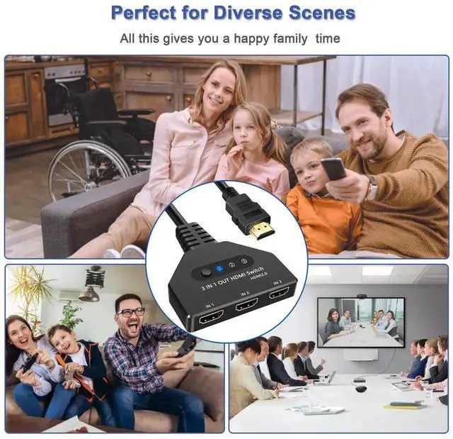 Alt view image 2 of 7 - 3 in 1 Out 4K@60Hz HDMI Switch, 3-Port HDMI Selector Switcher with Pigtail Cable, Support 3D HDCP2.2 HDR, Compatible with Laptop Xbox Blu-Ray Player