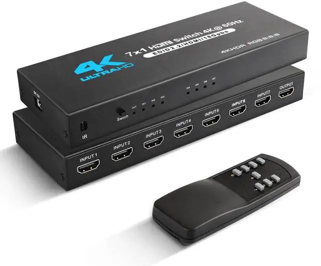 Main image of 7 in 1 Out 4K@60Hz HDMI 2.0 Switch, 7 Port HDMI Switcher Selector with IR Remote, Support Dolby Vision Atmos HDR10, Compatible with Xbox Switch PS5 PS4 Roku Fire Stick