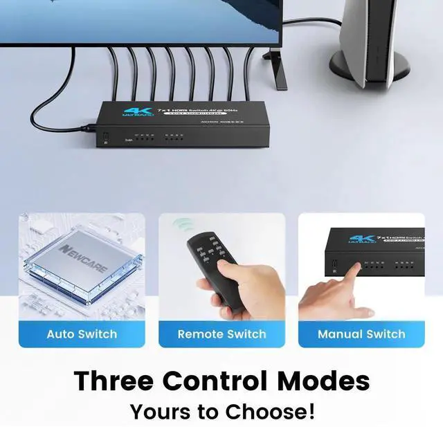Alt view image 5 of 7 - 7 in 1 Out 4K@60Hz HDMI 2.0 Switch, 7 Port HDMI Switcher Selector with IR Remote, Support Dolby Vision Atmos HDR10, Compatible with Xbox Switch PS5 PS4 Roku Fire Stick