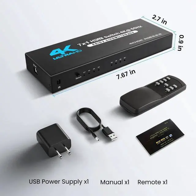 Alt view image 6 of 7 - 7 in 1 Out 4K@60Hz HDMI 2.0 Switch, 7 Port HDMI Switcher Selector with IR Remote, Support Dolby Vision Atmos HDR10, Compatible with Xbox Switch PS5 PS4 Roku Fire Stick