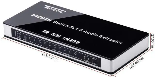 Alt view image 4 of 7 - 5 Port HDMI Switch with Audio Extractor, 4K HDMI Switcher Box with Optical Toslink SPDIF + L/R 3.5mm Stereo Audio Adapter, IR Remote & ARC Supported for PS4 Roku HDTV