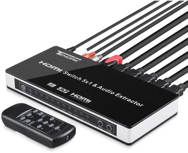 Alt view image 6 of 7 - 5 Port HDMI Switch with Audio Extractor, 4K HDMI Switcher Box with Optical Toslink SPDIF + L/R 3.5mm Stereo Audio Adapter, IR Remote & ARC Supported for PS4 Roku HDTV