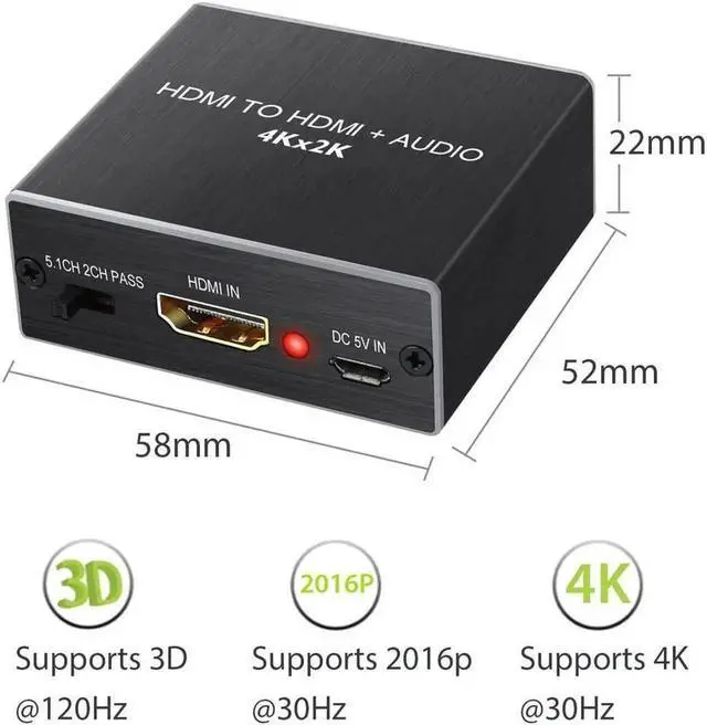 Alt view image 5 of 7 - HDMI Audio Extractor Converter, 4K 3D HDMI to Optical Toslink SPDIF + 3.5mm Stereo Audio Splitter Adapter with 1M HDMI 1.4 Cable