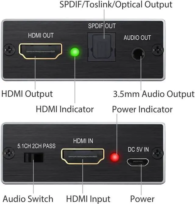 Alt view image 6 of 7 - HDMI Audio Extractor Converter, 4K 3D HDMI to Optical Toslink SPDIF + 3.5mm Stereo Audio Splitter Adapter with 1M HDMI 1.4 Cable