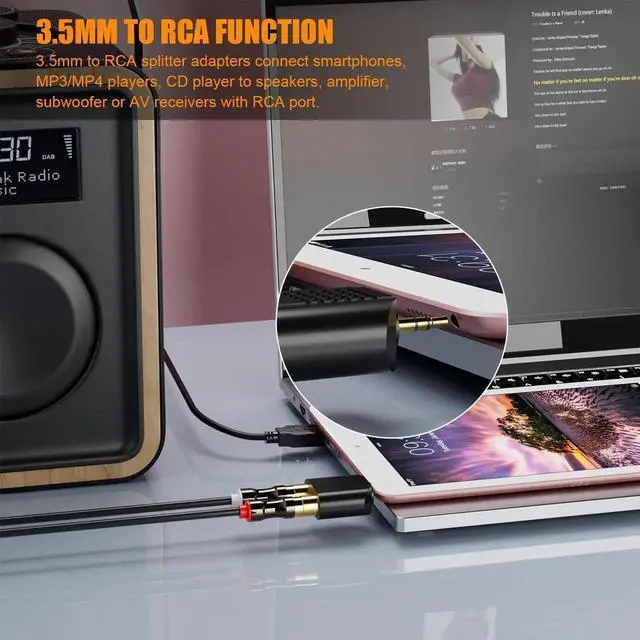 Alt view image 7 of 7 - Gold Plated 3.5mm TRS to Dual RCA Female Y Splitter Adapter, 3.5MM to RCA Audio Converter Plug 4 Pack