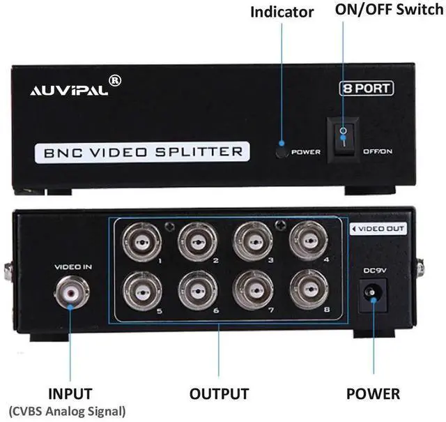 Alt view image 5 of 7 - 8-Port BNC Video Splitter, 1 In 8 Out 1080P Coaxial Distributor Amplifier, BNC CCTV Splitter Box for Security Camera Surveillance Monitoring System
