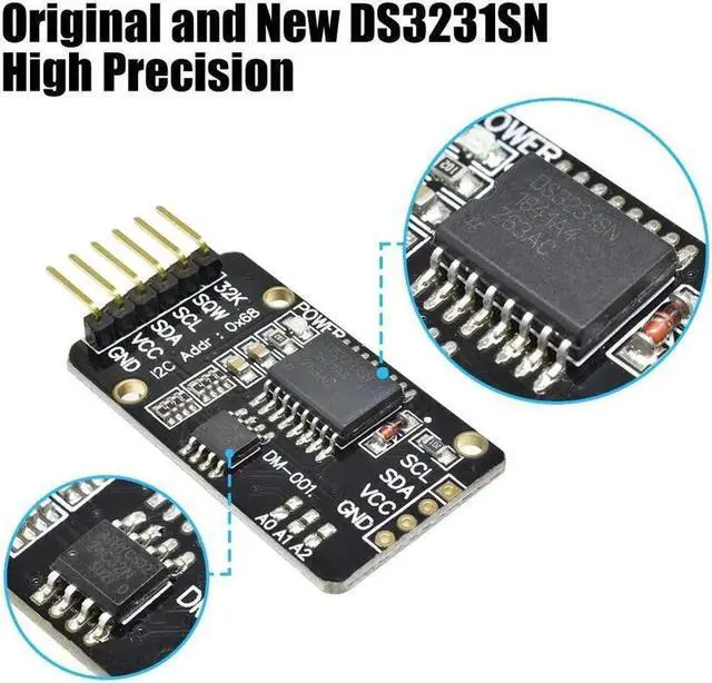Alt view image 4 of 6 - 2PCS DS3231SN RTC Module, High Precision IIC Real Time Clock with AT24C32 Memory, Replacement for DS1307 Real Time Clock Breakout Board