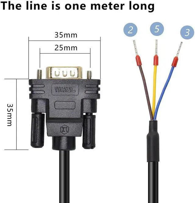 Alt view image 6 of 6 - DB9 Male RS232 Serial Port Cable, Solderless 9-Pin COM Port Breakout Adapter Cable, 1.5m / 4.92ft