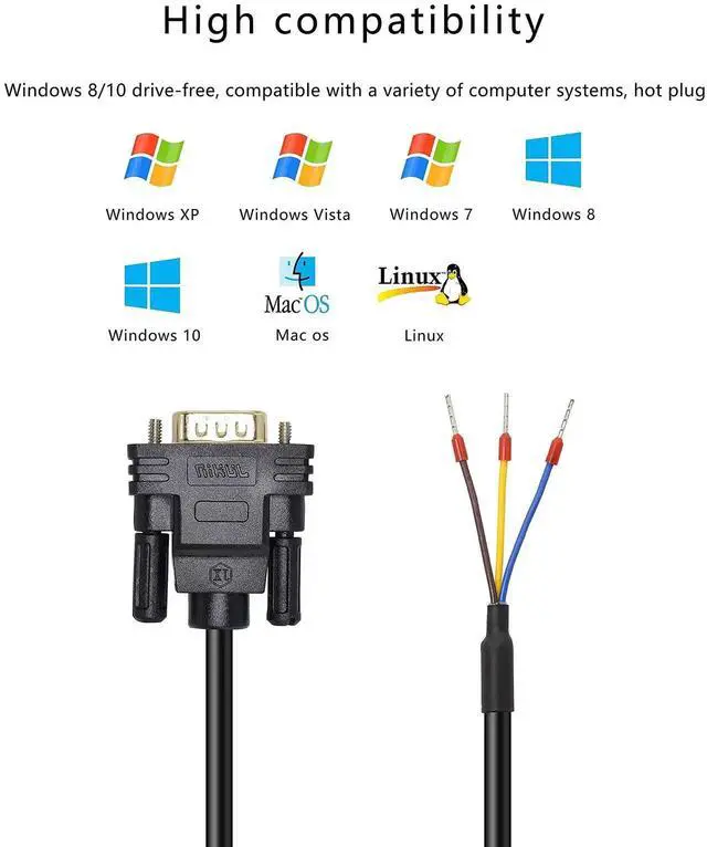 Alt view image 4 of 6 - DB9 Male RS232 Serial Port Cable, Solderless 9-Pin COM Port Breakout Adapter Cable, 1.5m / 4.92ft