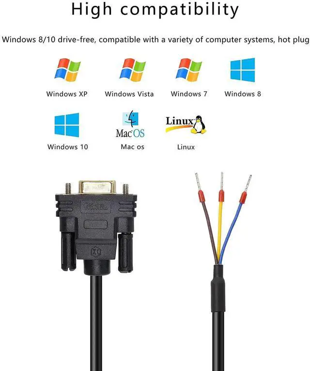 Alt view image 2 of 6 - DB9 Female RS232 Serial Port Solderless Breakout Cable, 9-Pin COM Port Adapter Replacement Cable, 1.5m / 4.92ft