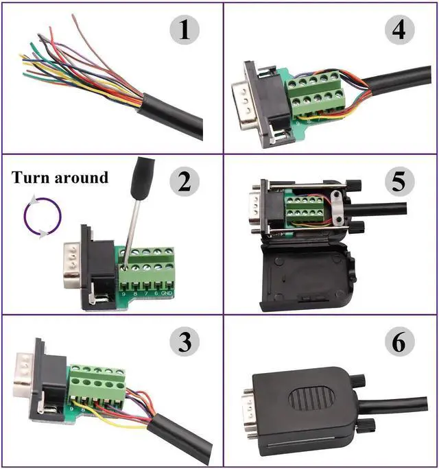 Alt view image 5 of 7 - 2 Pack DB9 Male Screw Terminal Block Adapter, D-SUB 9-Pin RS232 to 9+1 Pin Female Serial Breakout Board Connector Signal Module with Housing