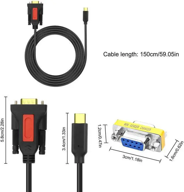 Alt view image 6 of 7 - USB Type C to RS232 DB9 Male to Male Serial Adapter Cable 1.5M/4.9FT, PL2303 Chipset with DB9 Female to Female Coupler, Compatible with Windows 11/10/8/8.1/7/XP/Vista & Mac OS