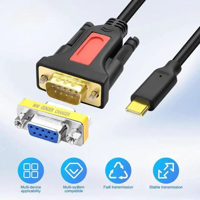 Alt view image 2 of 7 - USB Type C to RS232 DB9 Male to Male Serial Adapter Cable 1.5M/4.9FT, PL2303 Chipset with DB9 Female to Female Coupler, Compatible with Windows 11/10/8/8.1/7/XP/Vista & Mac OS