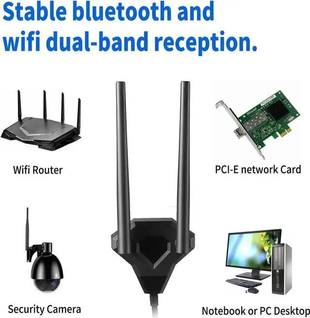 Alt view image 7 of 7 - Dual Band WiFi Antenna 2.4GHz 5GHz 5.8GHz RP-SMA Male with Magnetic Base for PCI-E WiFi Card USB WiFi Adapter Bluetooth Card Wireless Router Desktop PC