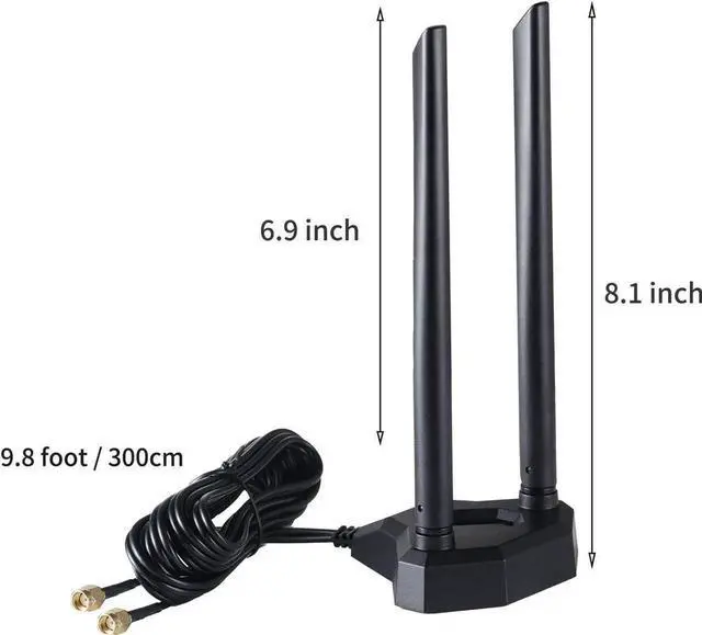 Alt view image 3 of 7 - Dual Band WiFi Antenna 2.4GHz 5GHz 5.8GHz RP-SMA Male with Magnetic Base for PCI-E WiFi Card USB WiFi Adapter Bluetooth Card Wireless Router Desktop PC