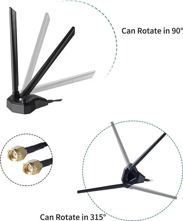 Alt view image 6 of 7 - Dual Band WiFi Antenna 2.4GHz 5GHz 5.8GHz RP-SMA Male with Magnetic Base for PCI-E WiFi Card USB WiFi Adapter Bluetooth Card Wireless Router Desktop PC