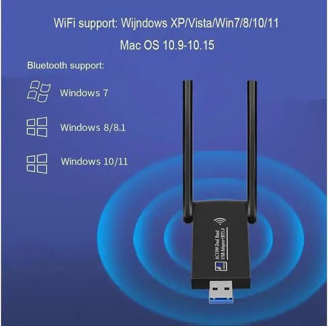 Alt view image 4 of 7 - AC1300 USB 3.0 WiFi Bluetooth 5.0 Adapter, Dual Band 2.4GHz 5.8GHz 802.11ac Wireless Network Dongle with Antenna for Laptop Desktop PC