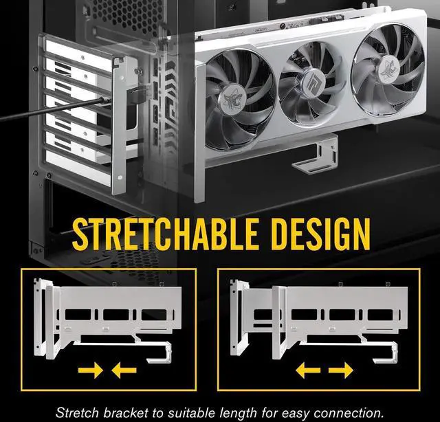 Alt view image 3 of 7 - White Vertical PCIe 4.0 GPU Mount Bracket, 90 Degree Right Angle 17cm X16 Gen4 Riser Cable with 5V 3Pin ARGB LED, Graphics Card VGA Support Holder Kit