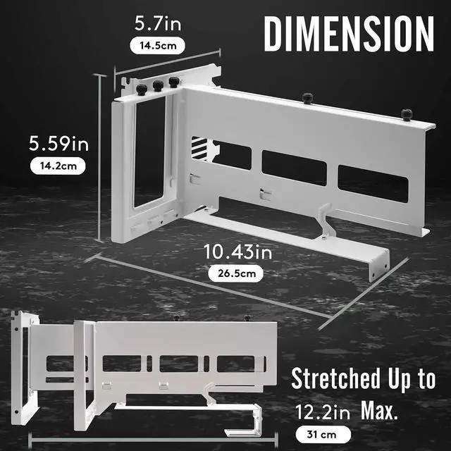 Alt view image 7 of 7 - White Vertical PCIe 4.0 GPU Mount Bracket, 90 Degree Right Angle 17cm X16 Gen4 Riser Cable with 5V 3Pin ARGB LED, Graphics Card VGA Support Holder Kit