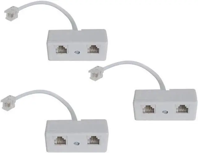 Main image of 3PCS 2-Way RJ11 6P4C Telephone Splitter Adapter, Male to Dual Female Phone Plug Socket Converter for Landline Telephone