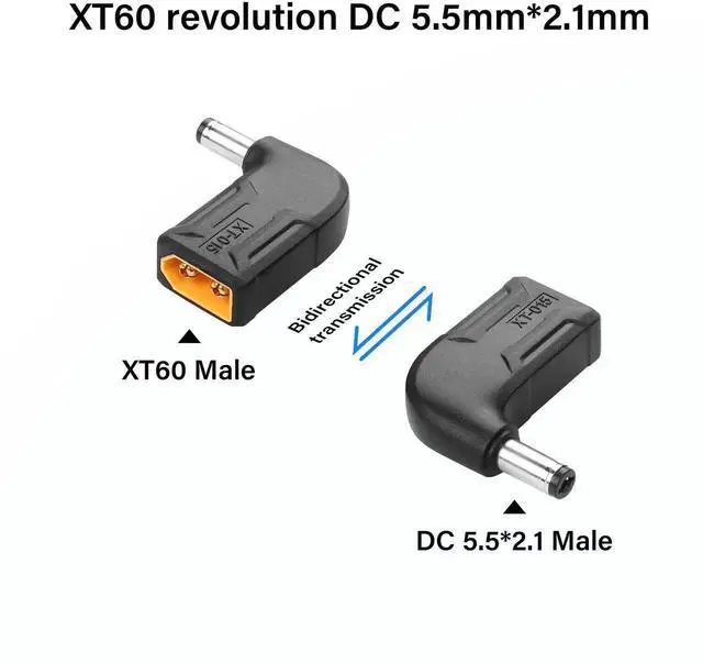 Alt view image 2 of 7 - 2 Pack 90 Degree XT60 Male to DC5521 Male Adapter, 5.5mm x 2.1mm Right Angle Wireless Power Connector for TS100 Soldering Iron, FPV Monitor, Drone XT-015