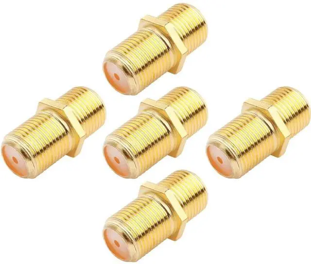Main image of 5 Pack F-Type Coaxial Cable Connector, RG6 F81 Straight Extension Adapter for CATV Satellite Cable TV