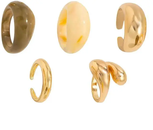 Main image of 5 Pcs Pale Gold Stackable Rings Set for Women, Chunky Resin Metal Ring Bands, Party Daily Jewelry