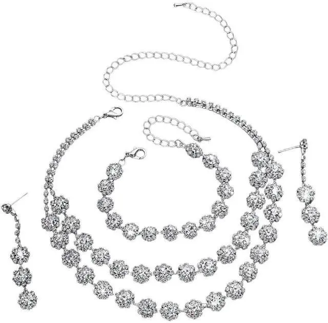 Main image of Elegant Silver Floral Rhinestone Jewelry Set Sparkling Crystal Ornament for Women Prom Party Wedding Wear
