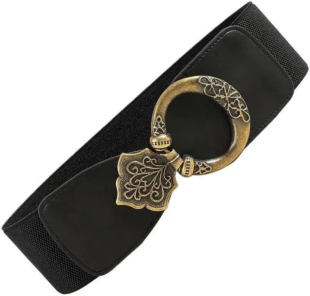Main image of 28 In /71 Cm Vintage Women Waist Belt Adjustable Elastic Stretch Belt with Antique Carved Buckle Fashion Dress Accessory
