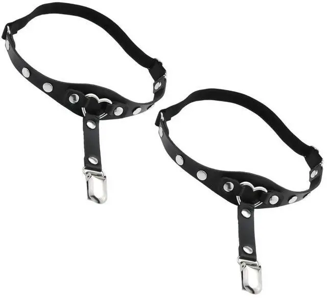 Main image of 2 Pcs Punk Rock Heart Design Garter Belt Set Brown PU Leather Adjustable Anti Slip Thigh Garter for Women