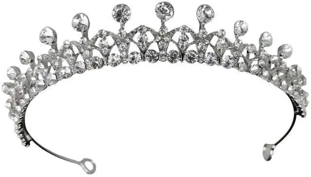 Main image of White Bridal Tiara Rhinestone Encrusted Elegant Silver Alloy Crown Headband for Women, 5.5 Inch Diameter