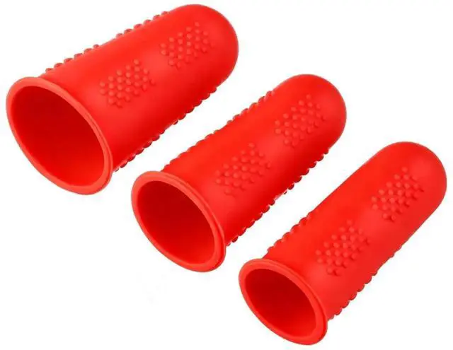 Main image of Red Silicone Finger Protectors, 3 Pack Heat Resistant Finger Caps for Cooking Crafting