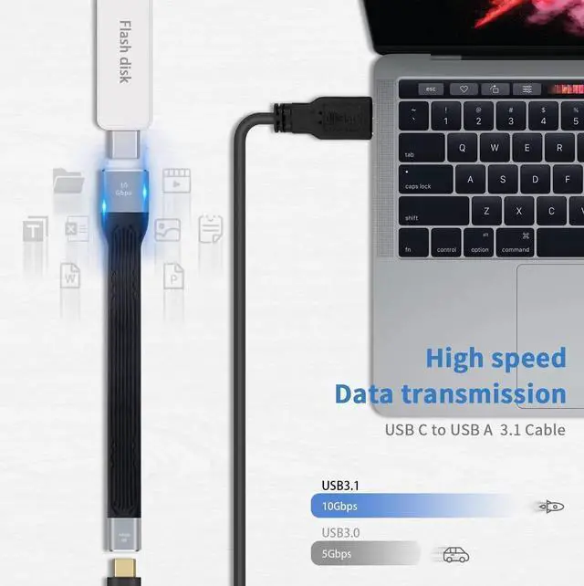 Alt view image 7 of 7 - 13cm USB C Female to USB A Female Adapter Cable, USB 3.1 Gen2 10Gbps Soft Flat Type-C to Type-A Extender Cord Compatible with iPhone, MacBook, Power Bank, Samsung Galaxy