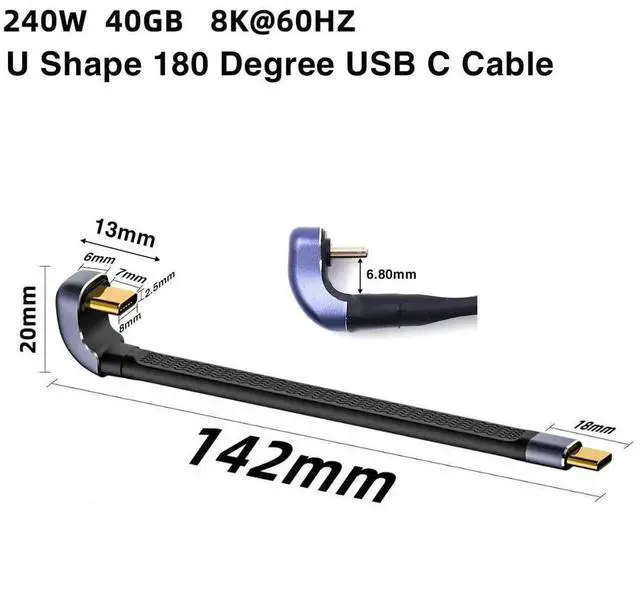 Alt view image 5 of 7 - 5 Inch U Shape 180 Degree Short USB C Cable, PD 3.1 240W 40Gbps 8K@60Hz Flat Type C Charging Data Cord Compatible with iPhone 15, External SSD, Docking Station, Thunderbolt 4